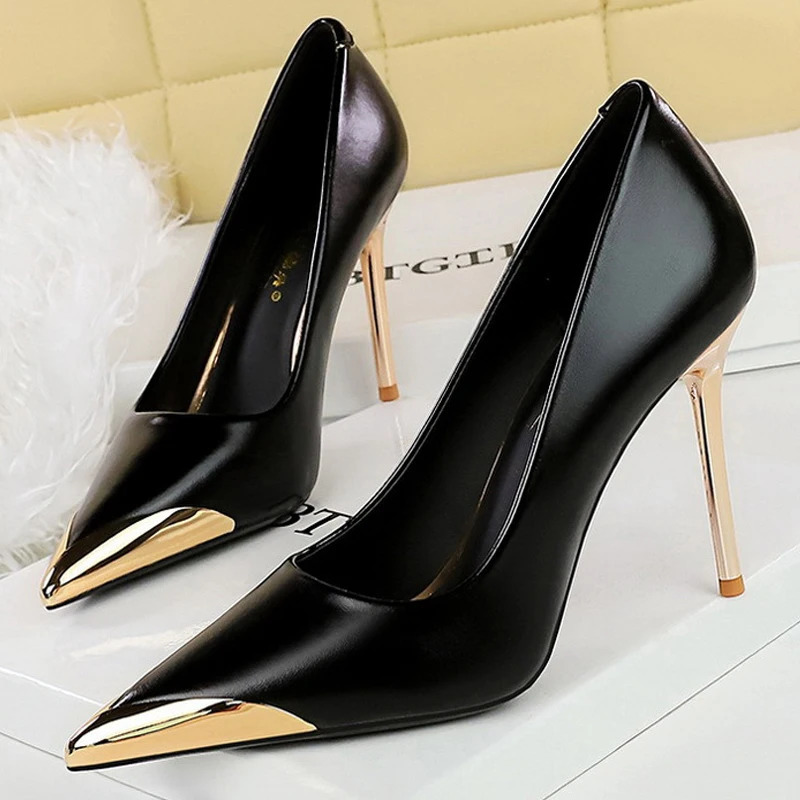 BIGTREE Shoes Retro High Heels Metal Pointed Tip Women Pumps Stiletto 9.5 Cm And 4.5cm Heels Sexy Party Shoes Office Shoes 250103