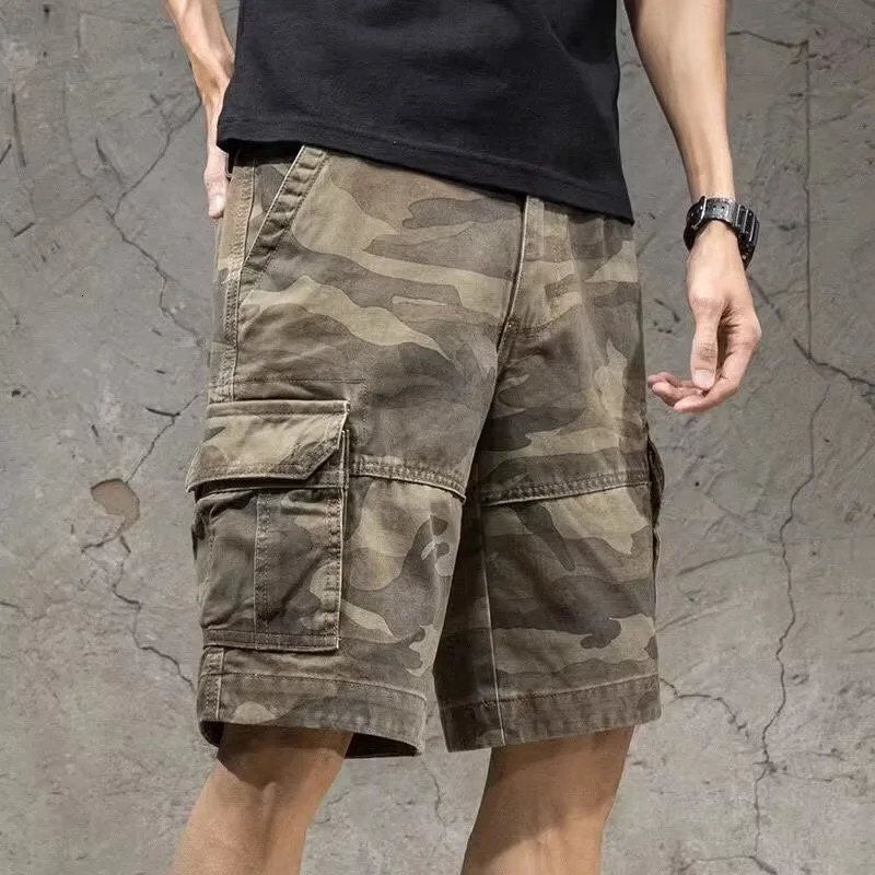 FEWQ American Vibe Camouflage Workwear Mens Shorts Loose Straight Leg Summer Cotton Oversized Casual Male Trousers 24E1621 250103
