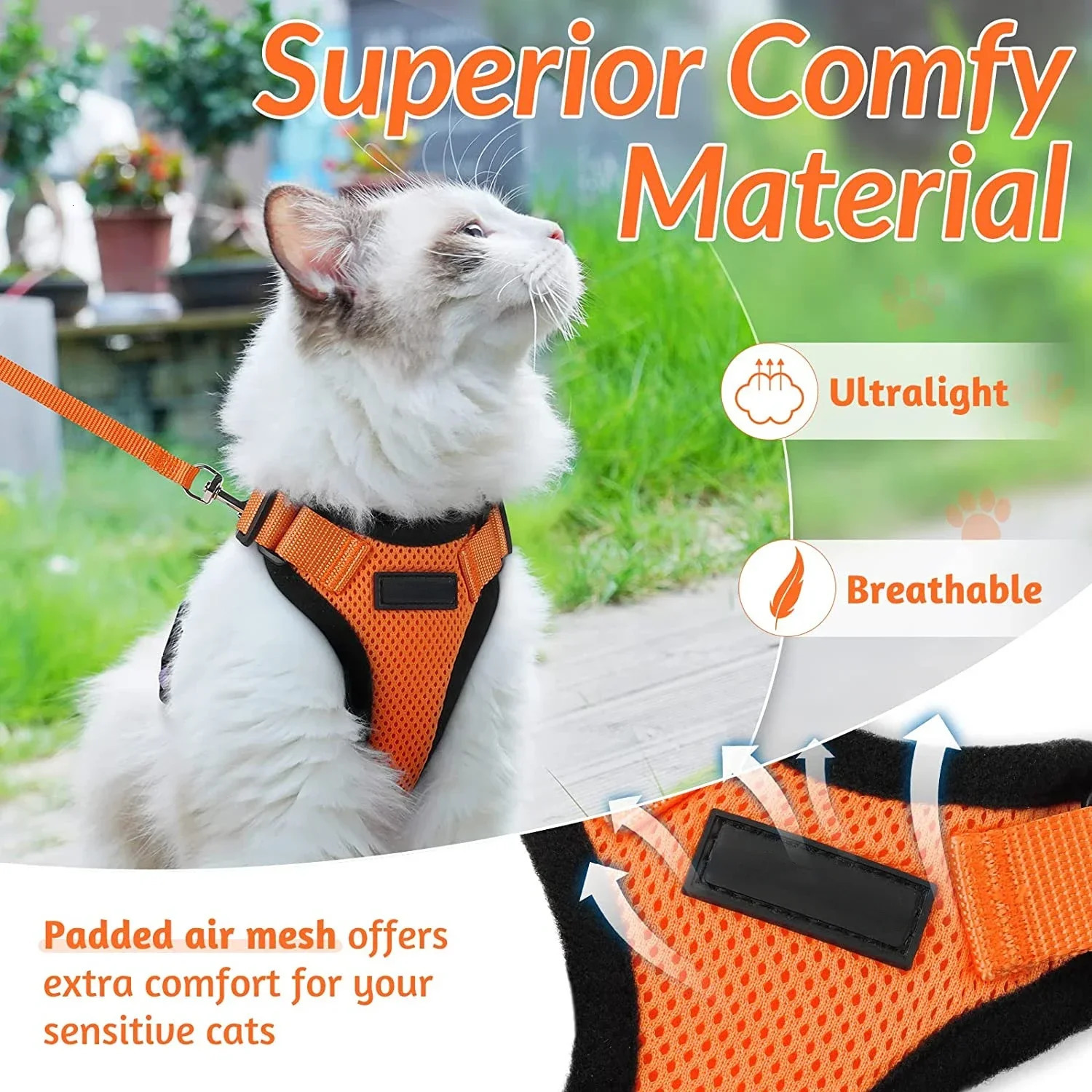 ATUBAN Cat Harness and Leash for WalkingEscape Proof Soft Adjustable Vest Harnesses for CatBreathable Reflective Strips Jacket 250106