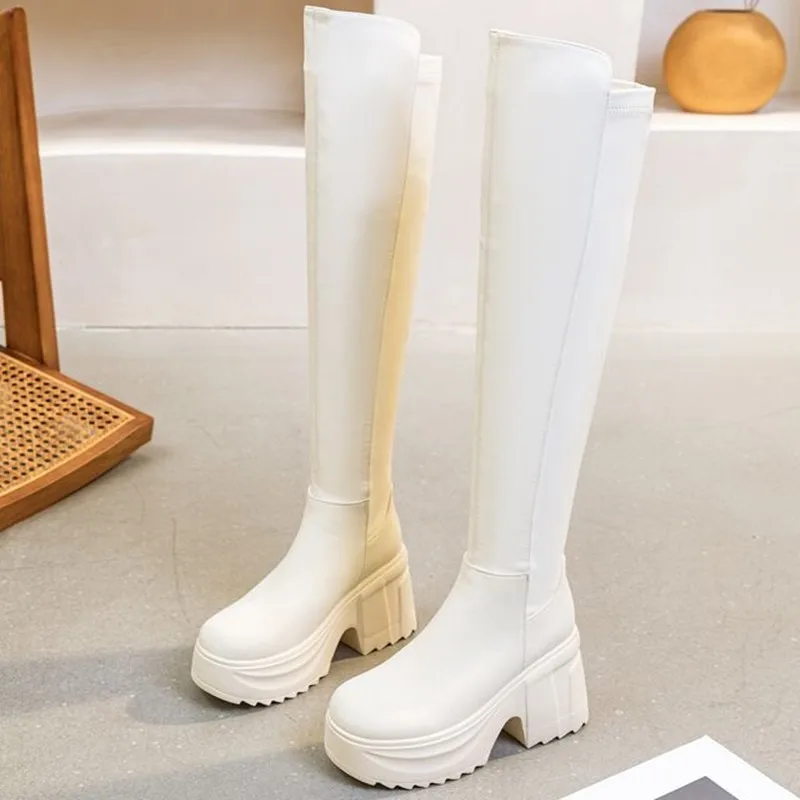 AIYUQI Women's Rider Boots Ladies Over-the-Knee Boots Heel Height Platform Stretch Skinny Boots Women
