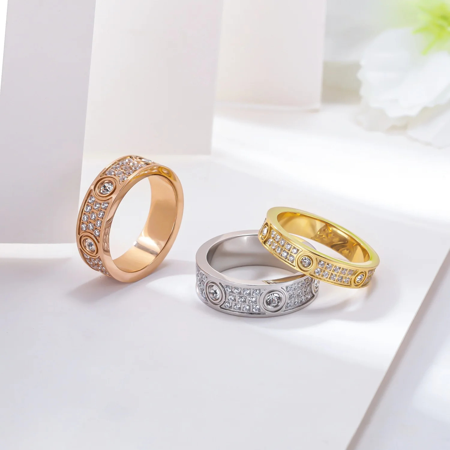 ring for women ring with Three rows sparking rhinestone couple rings steel love Keyring wholesale 250103