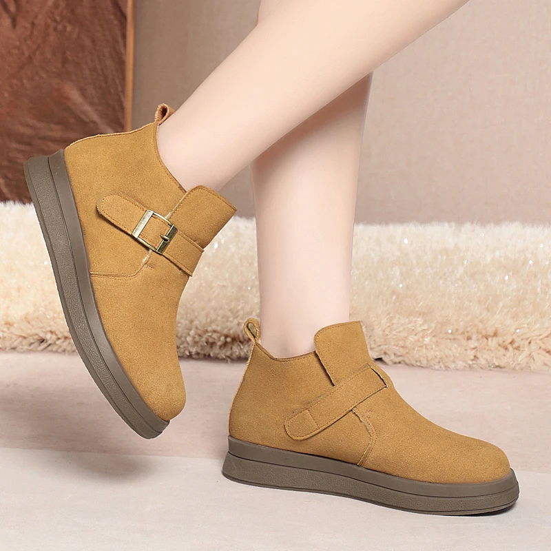 AIYUQI Women Winter Shoes Suede Genuine Leather Flat Natural Wool Warm Shoes Women Anti-Slip Women Shoes