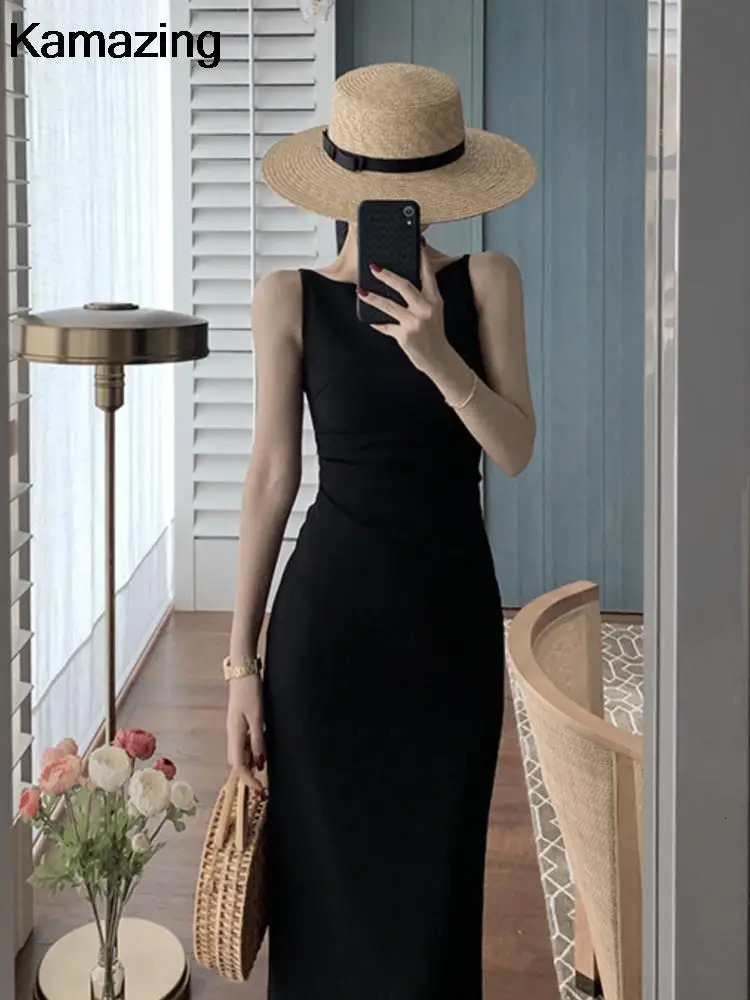 Summer Slim Evening Party Dresse Elegant Fashion Sleeveless Solid Vestidos Vintage Runway Simple Clothes 250103
