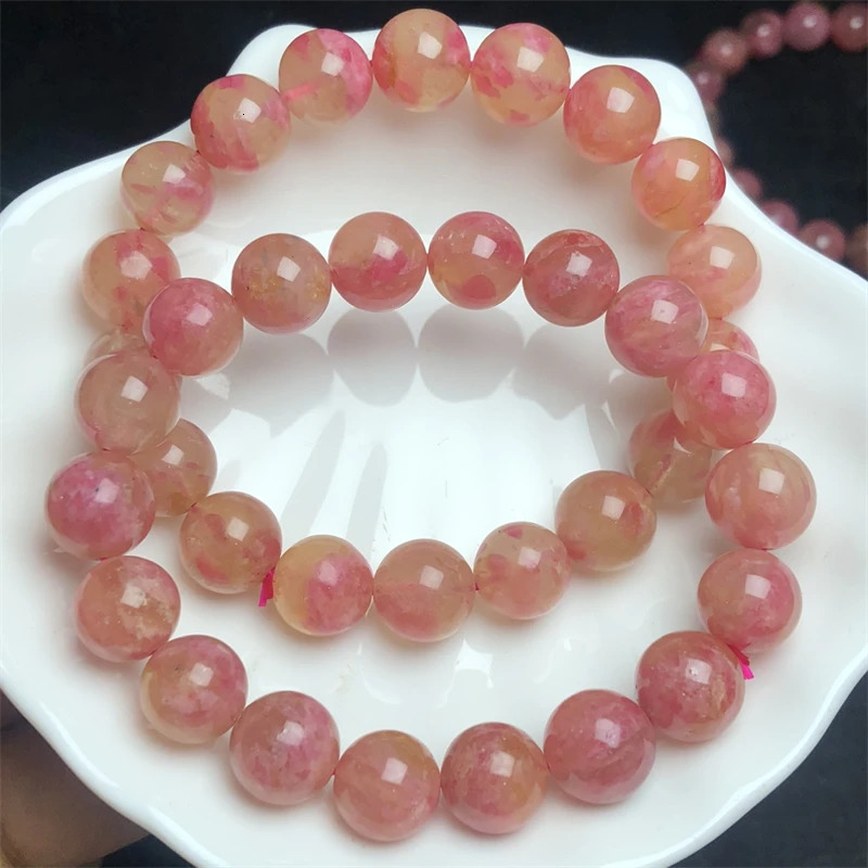 Natural Rhodonite Bracelet Handmade Round Beads Bracelets Couple Energy Yoga Bracelet Men Women Jewelry 1pcs 10/12MM 250102
