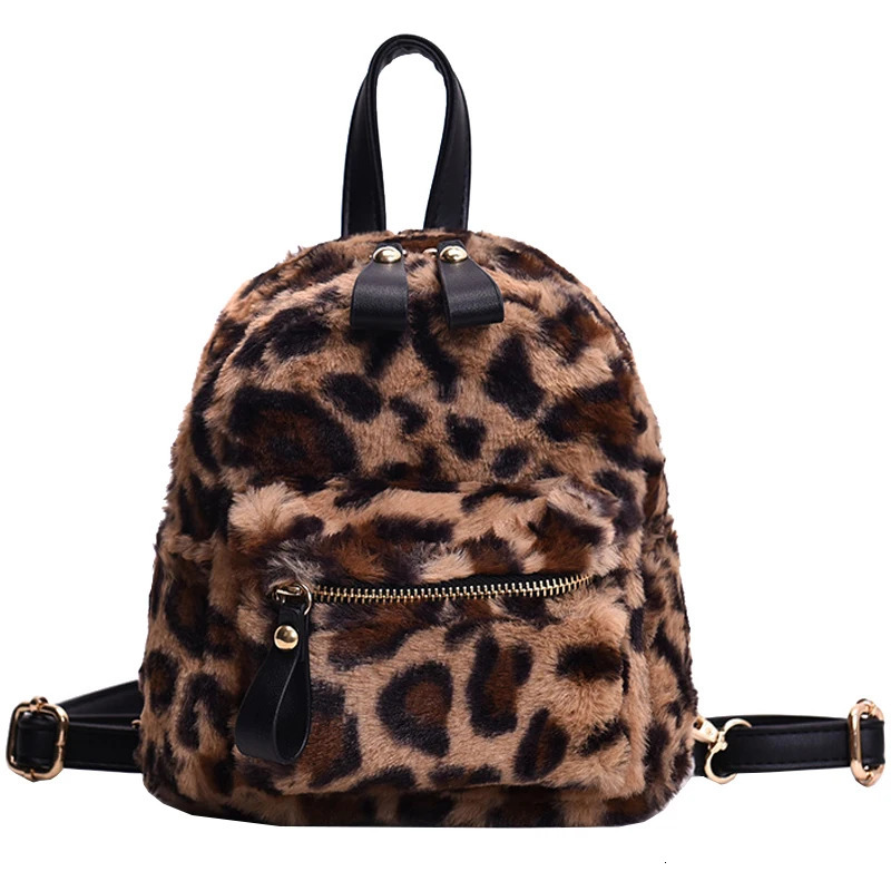 Autumn And Winter Cute Mini Leopard Backpack Velour Double Shoulder Bag Chain School Bags Backpacks 107 250102