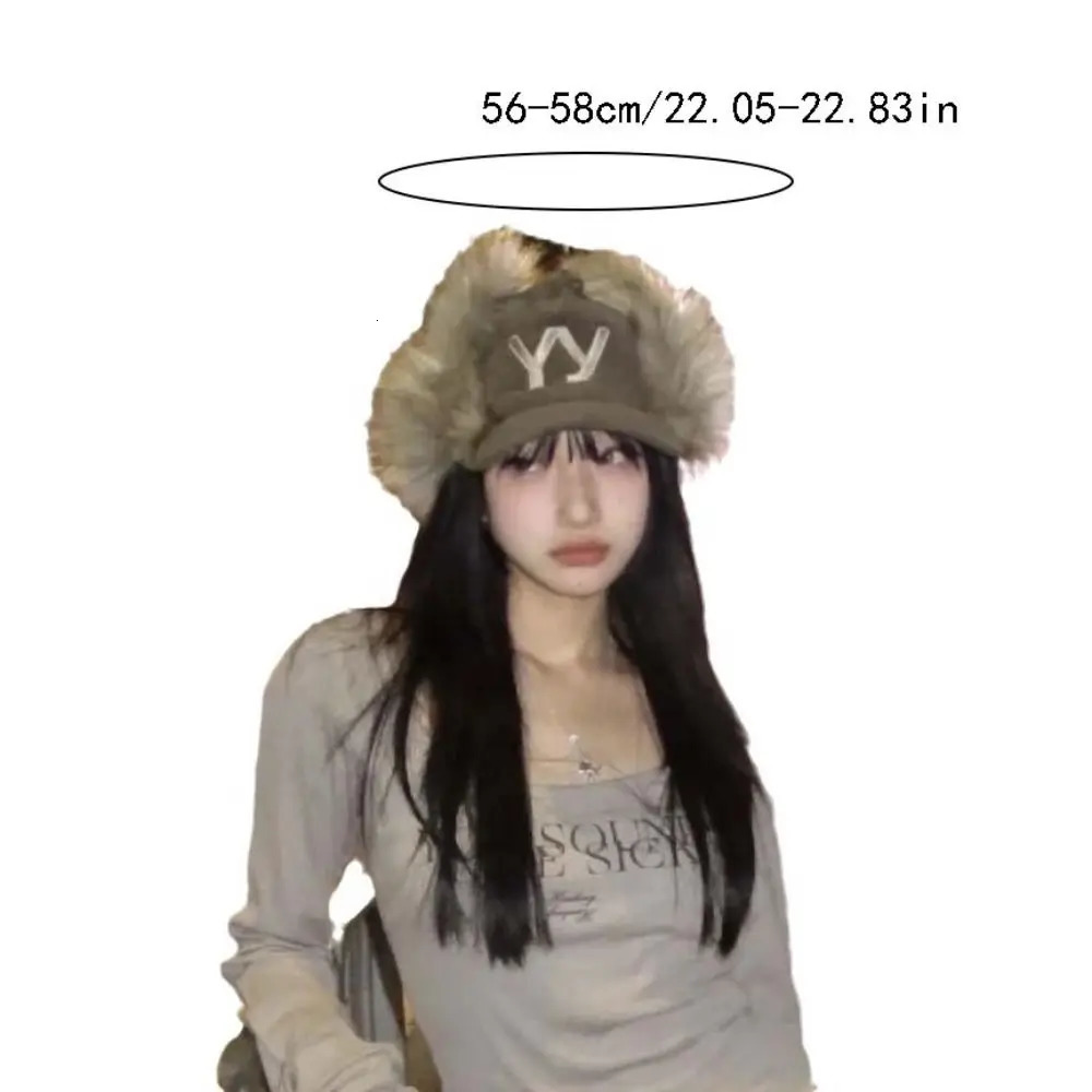Retro Korean Style Corduroy Baseball Cap Casual Warm Feather Baseball Hat Fur Letter Y2k Peaked Cap Women 250106