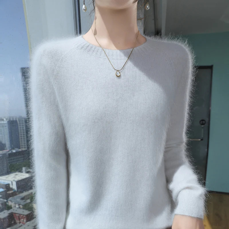 Womens 100% Mink Cashmere Round Neck Tops Fashion Versatile Knitted Loose Long Sleeve Pullover Solid Minimalist Basic Sweater 250103
