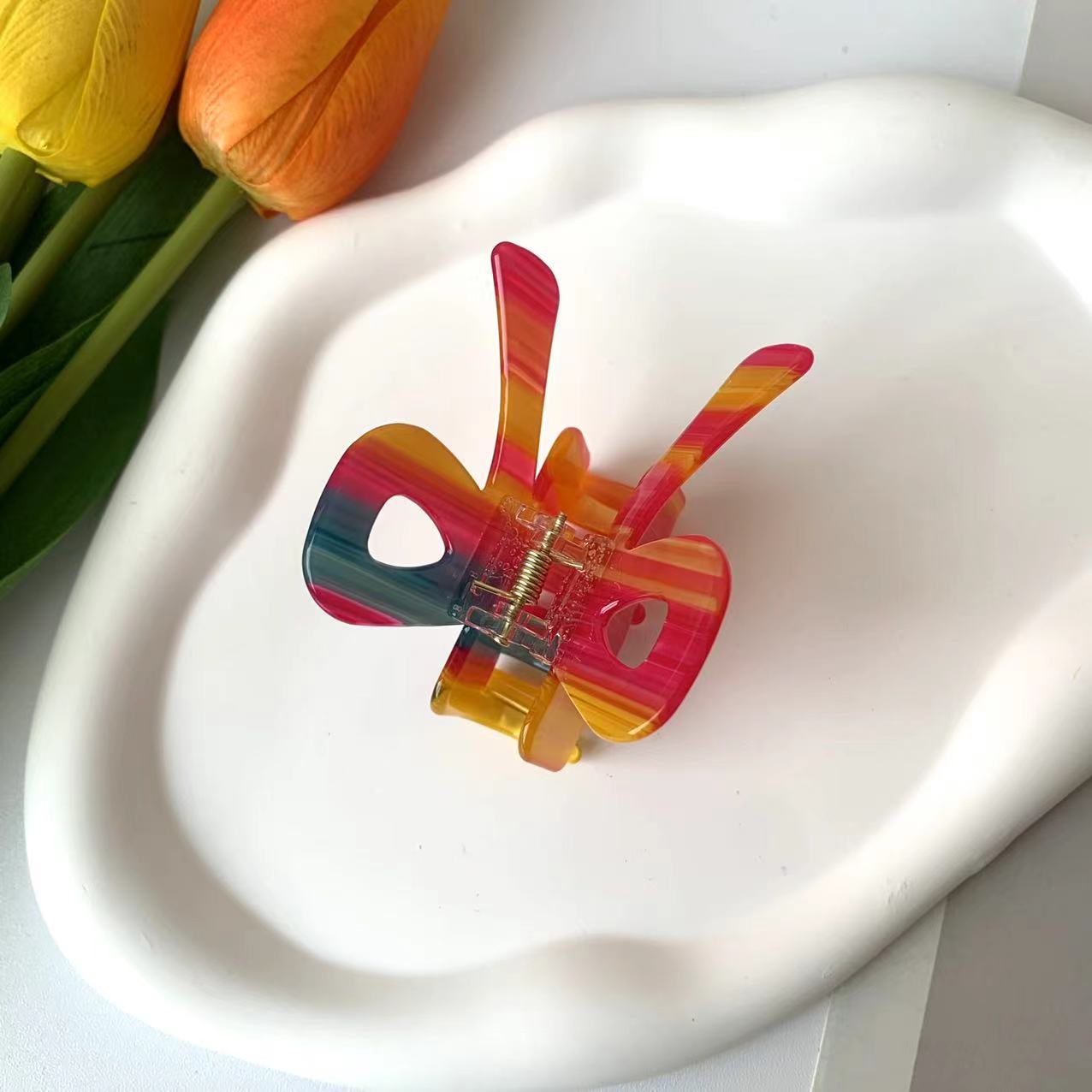 Rigorous selection of colorful bow acetate scrunchies cute butterfly hair clips rainbow color super female shark clip hair accessories premium sense