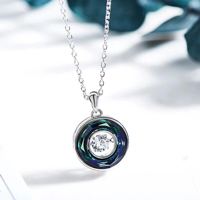 Silver 925 Sparkling Dancing Stone Zircon Round Pendant Necklace for Women Austrian Crystal Necklaces Fine Jewelry Gift 250106
