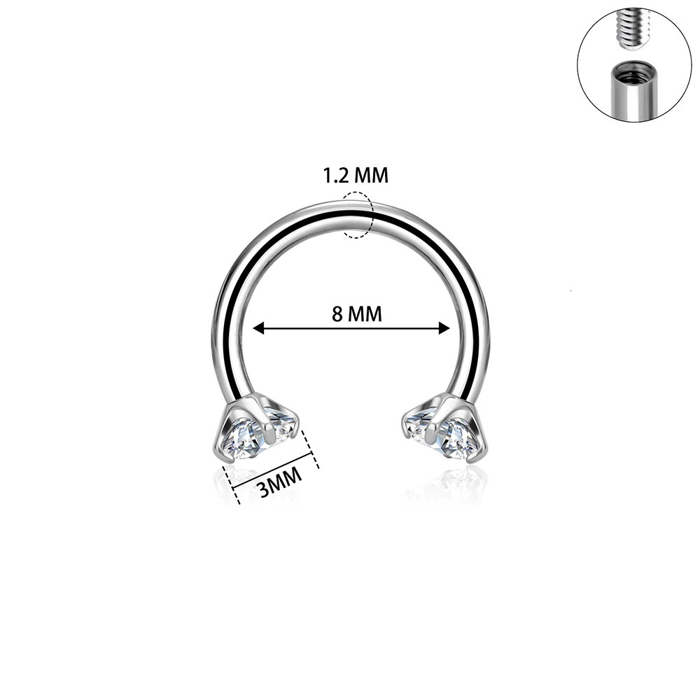 G23 ASTM F136 5/50PCS Eyebrow Piercing Nose Ring Colored Zircon Septum Helix Cartilage Piercing C rod Body Jewelry 250103