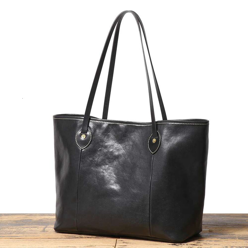 LUOKIR New Trendy Genuine Leather Women's Shoulder Vegetable-Tanned Cowhide Fashion Tote Large Capacity Shopping Bag