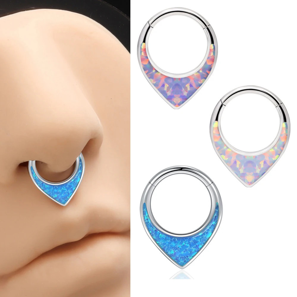 1PCS G23 Opal Septum Nose Ring Hinged Hoop Nose Ring Cartilage Ear Piercing Body Jewelry for Women and man gift 250103