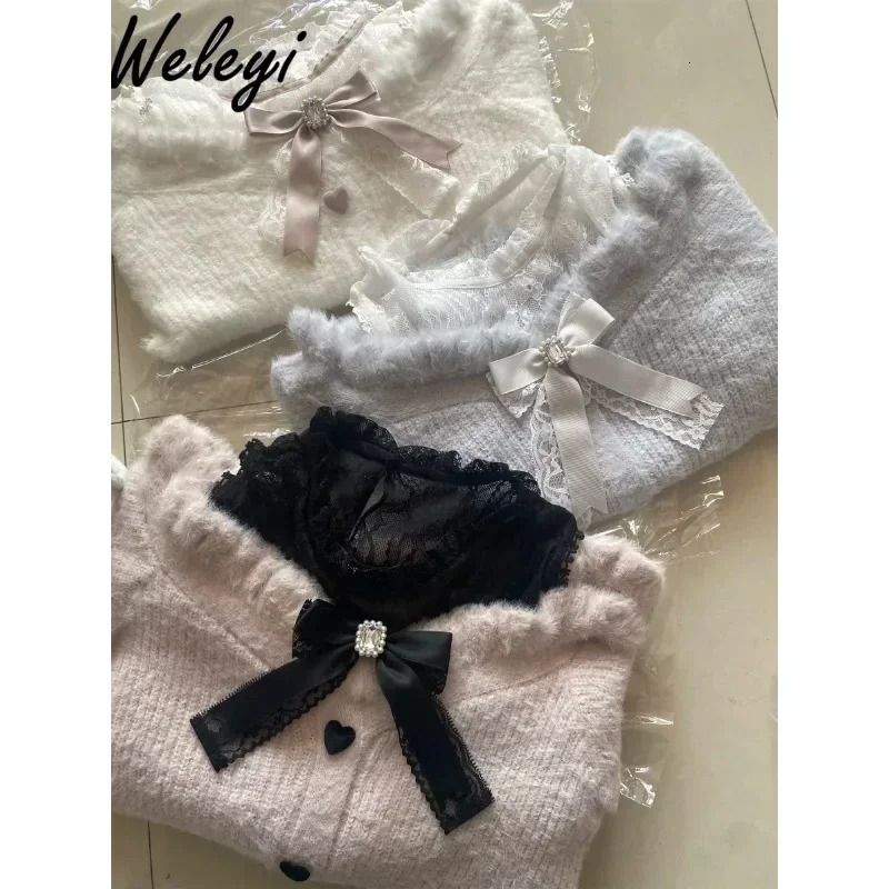 Jirai Kei Sweet Womens Fluffy Off Shoulder Sweater AutumnWinter Lolita Cute Sutdent College Style Knit Knitwear Female 250103