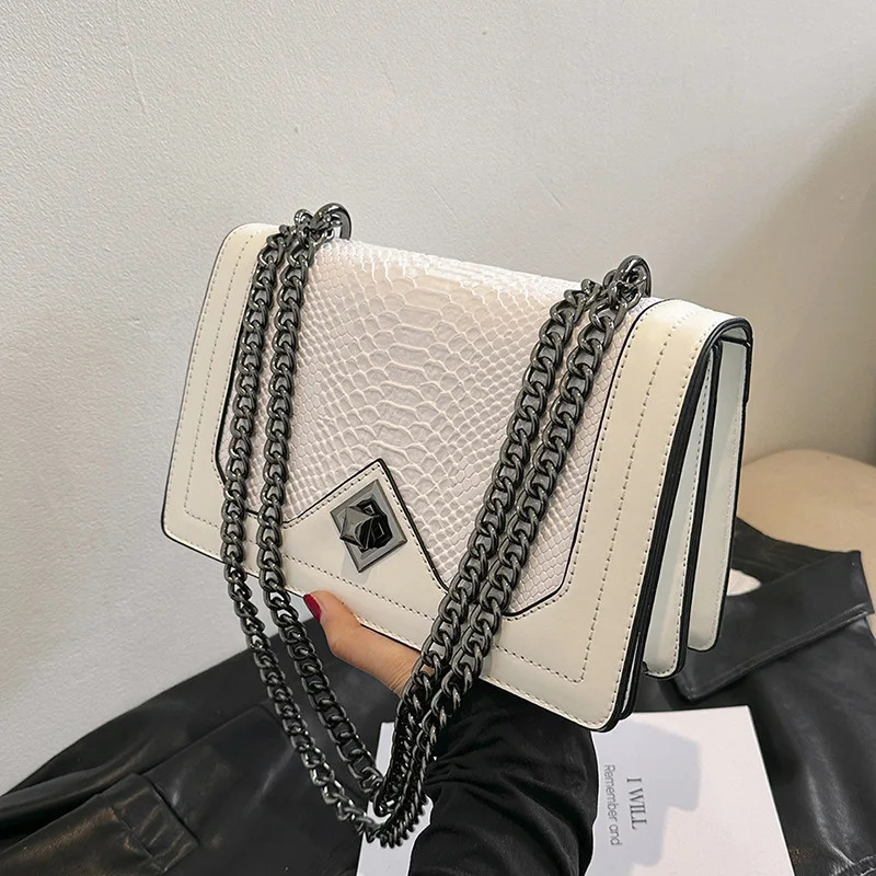 2024 Winter Womens Bag Snake Skin Leather Female Square Shoulder Bag Fashion Vintage Y2k Lady Bags Handbags Purses 250106
