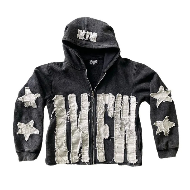 Y2k Long Sleeved Pullover Hoodie With Letter Patchwork Tops Streetwear Vintage Hoodie School Outfit Punk High Street Ootd s 250106