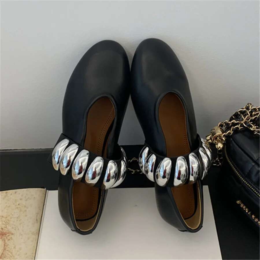 Metal Studded Women Ballet Flats Comfortable Dance Shoes Casual Walking Loafers Flat Espadrilles Ladies Black Mary Janes