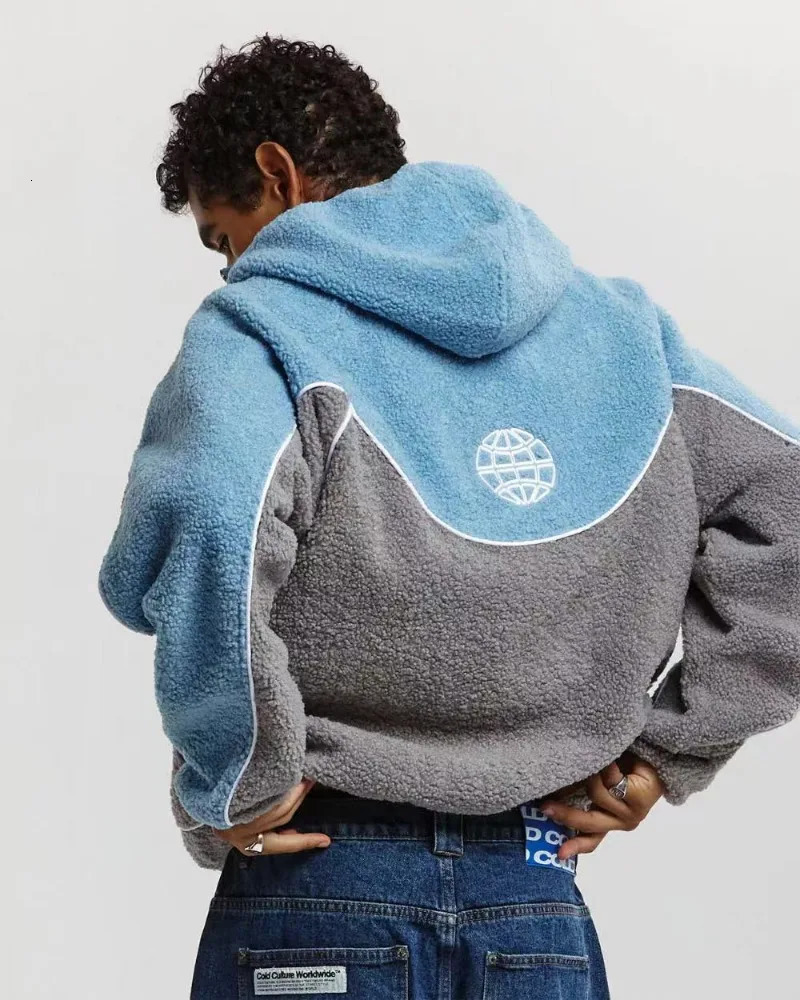 Fashion vintage color matching n zipper sweatshirt men high street hip hop streetwear hoodie couple loose casual warm coat 250103