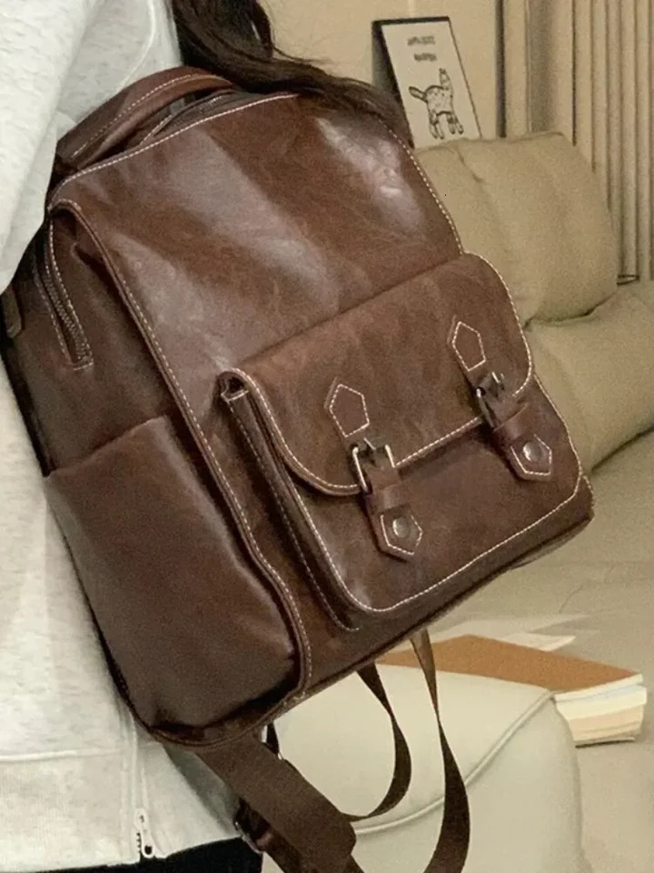 Womens Fashion Backpack Korean Style Retro Solid Color Shoulder Bags Multifunction Handbags Leisure College Students Schoolbags 250102