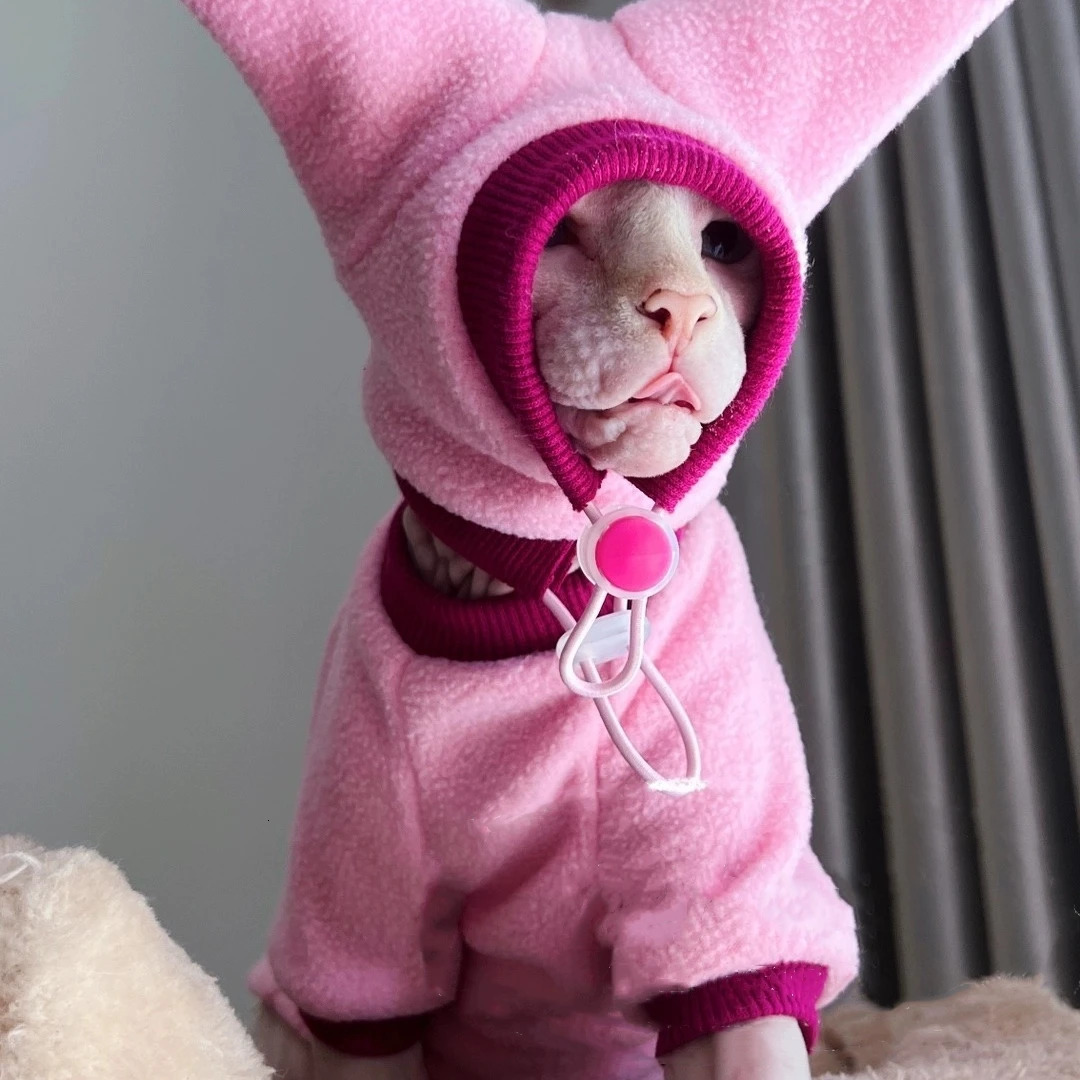 Winter Fleece Sweatshirt Hat Suit for Sphynx Cat Warm Fashion Blue Pink Coat for Kittens Spring Soft thick Jacket for Devon Rex 250106