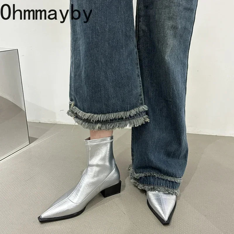 Autumn Women Ankle Boots Shoes Fashion Pointed Toe Ladies Short Boot Square Low Heel Casual Winter Womens Footwear 250106