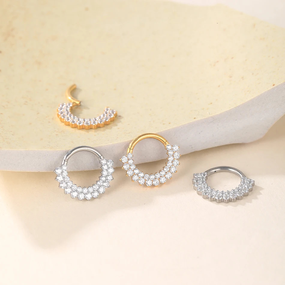 1PC ASTM F136 16G CZ Hinged Clicker Segment Hoop Ring CZ Daith Tragus Earring Septem Ear Nose Piercing Body Jewelry 250103