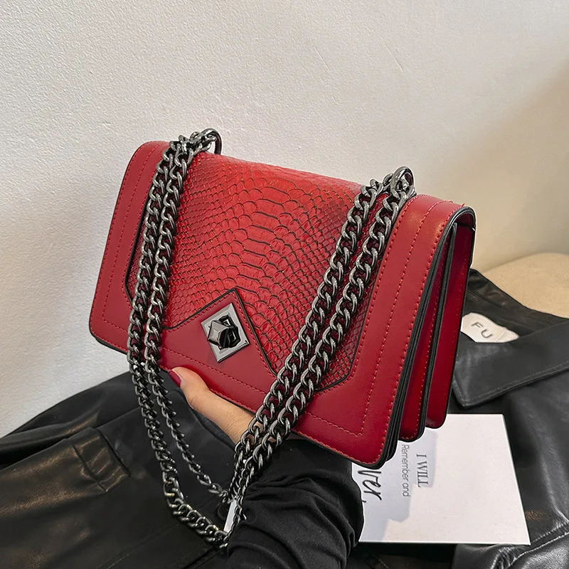 2024 Winter Womens Bag Snake Skin Leather Female Square Shoulder Bag Fashion Vintage Y2k Lady Bags Handbags Purses 250106