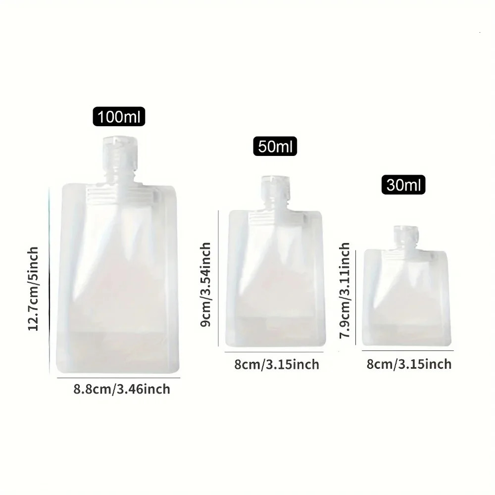 10 PCS 3050100ml Travel Size Empty Squeeze Bags Lotion Dispensing Reusable Liquid Leakproof Shampoo Cosmetic Storage 241226