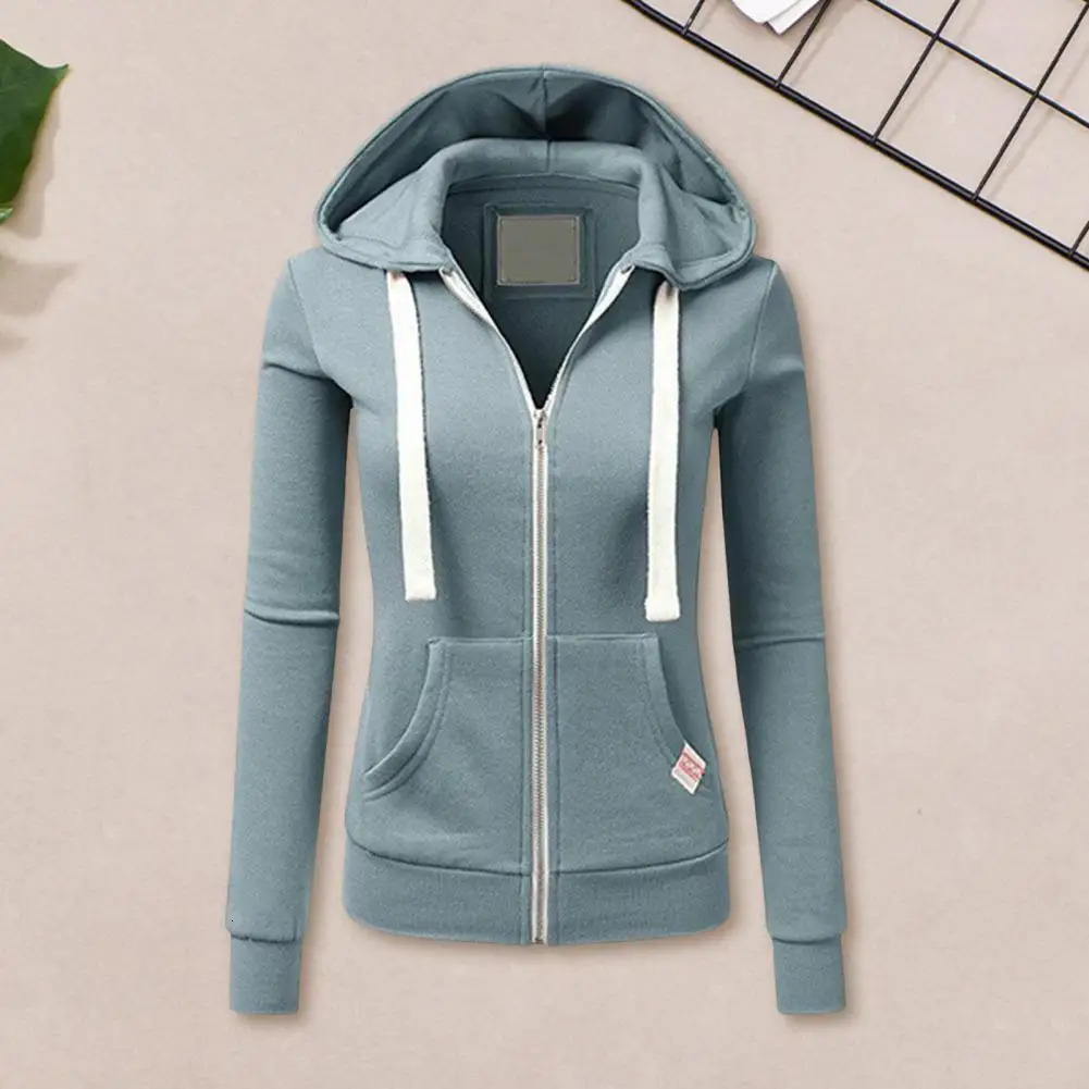 Women Sports Hoodie Womens Drawstring Hooded Zip-up Jacket with Elastic Cuff Pockets Fall Winter Sport Fitness Coat for Slim 250106