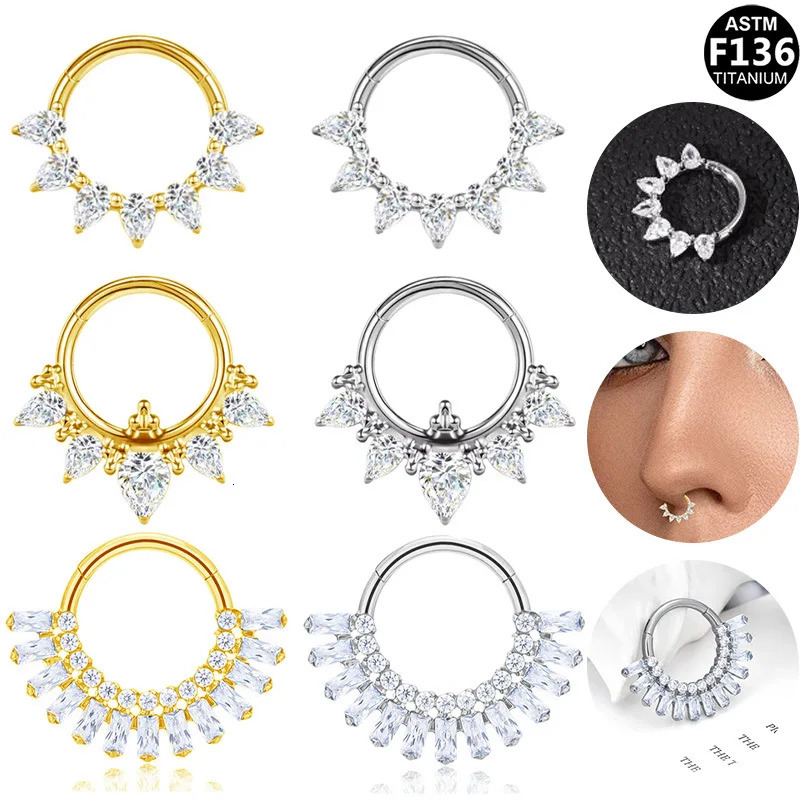 F136 Nose Ring for Men and Women 16G 8mm Hoop Septum Nose Piercing Jewelry Cartilage Earrings CZ Body Jewelry G23 250103