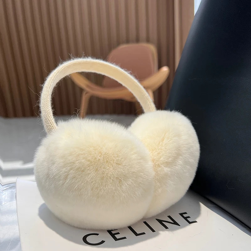 MPPM Cute Headphones Women Genuine Real Rabbit Fur Warm Earmuff Headbands Winter Accessories for Women Ear Cover for Winter 250106