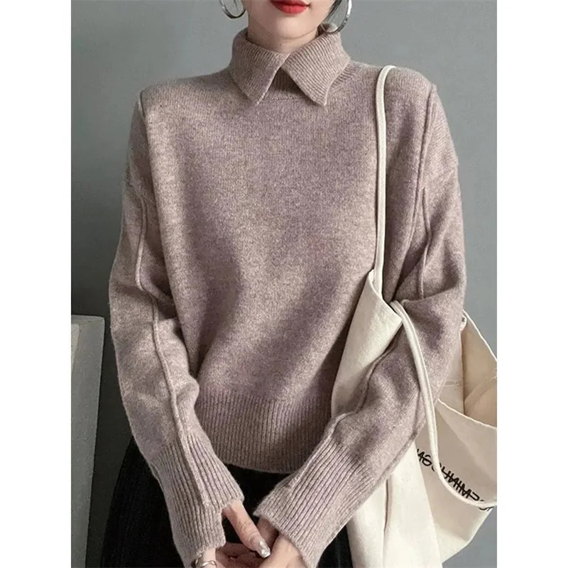 Autumn Long Sleeves Women Sweater European Station Loose Fitting Female Knitwear Solid Color Fashion Ladies Pullover Knitting 250103