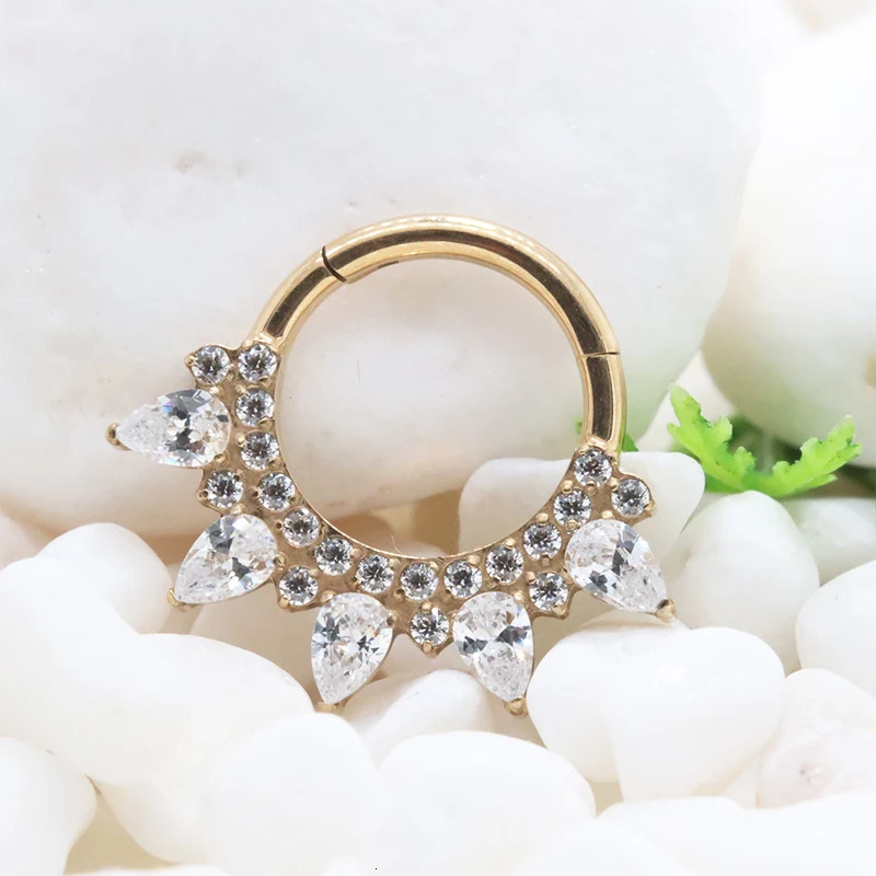 ASTM F136 Daith Piercing Ring 16G Clicker Septum Ear Helix Earrings Teardrop Clear Zirconia Nose Rings Anodized Jewelry 250103