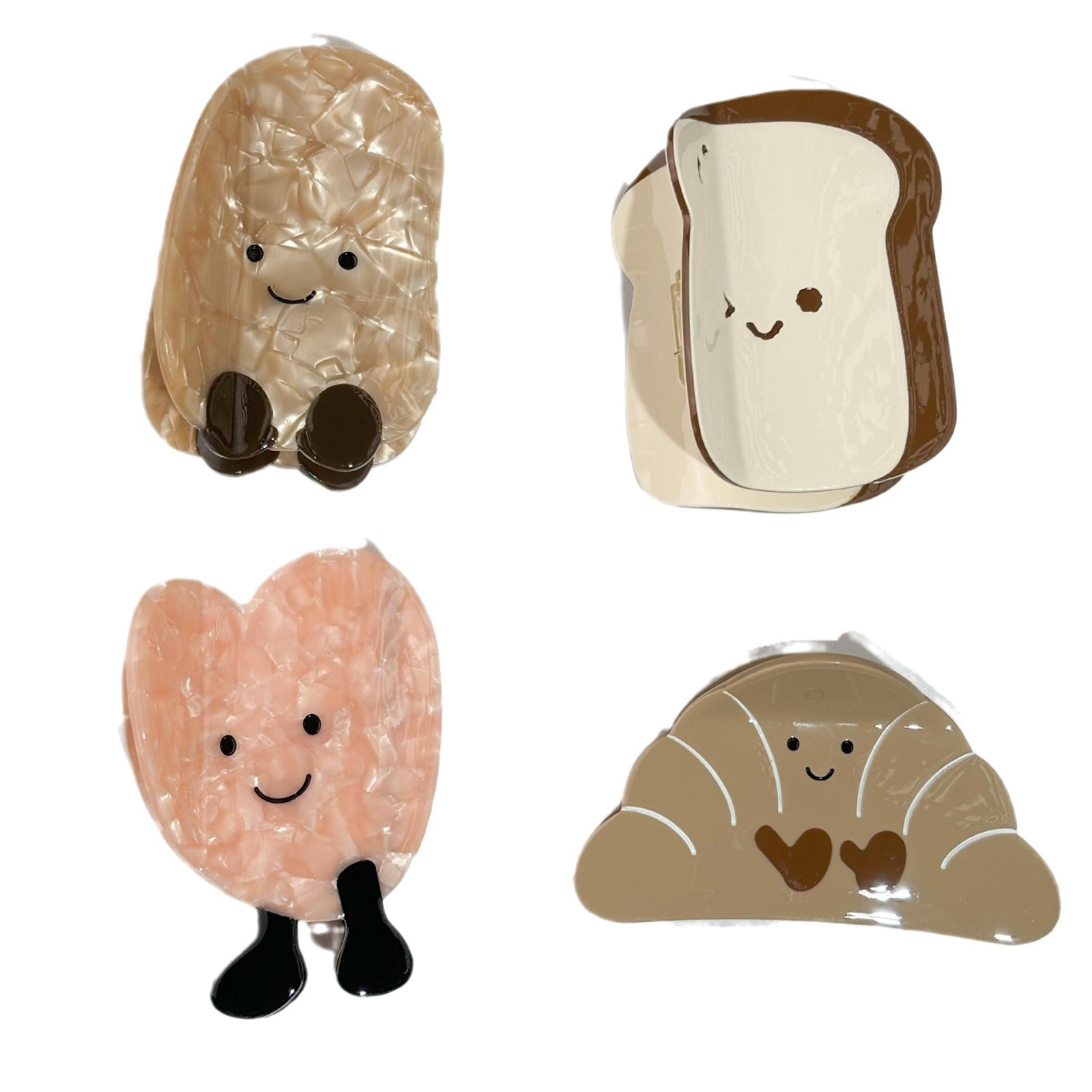 Croissant Bread Heart Hair Clip Acetate Bread Slices Grab Clip Shark Clip 2024 New Back of the Head Ponytail Hair Cards for Women