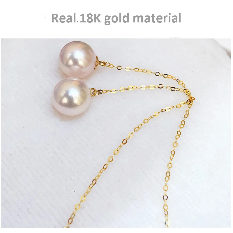 Real 18K Gold Women Earrings Pure AU750 Natural AKOYA Seawater Pearl Drop Earrings Simple Fashion Fine Jewelry Gift 250106