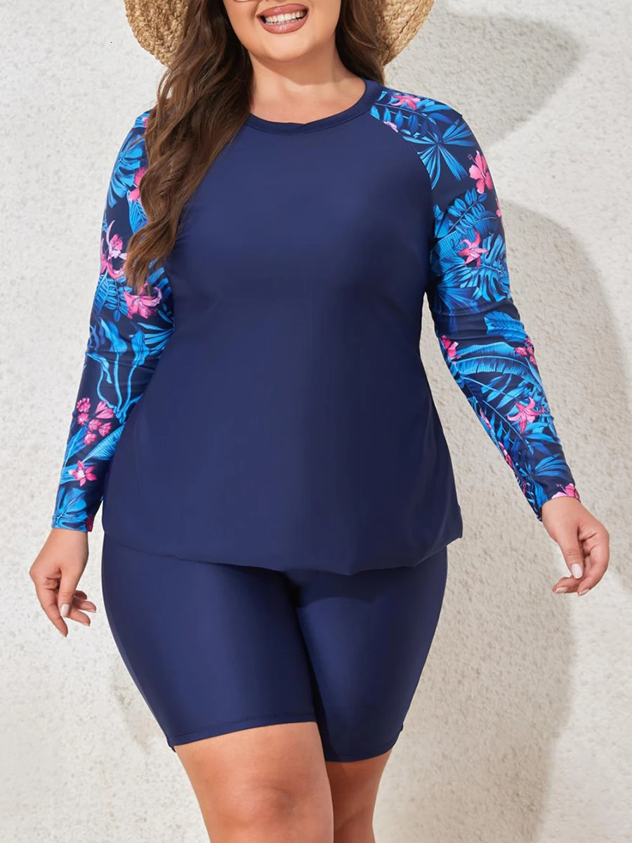 Large Plus Size Long Sleeve Surfing Suit 2 Piece Swimsuit Women Swimwear Female Bathers Bathing Swimming Beachwear 250106