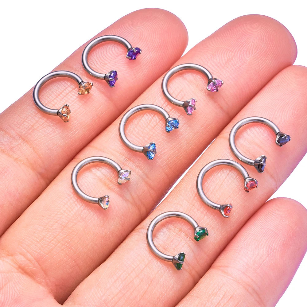 G23 ASTM F136 5/50PCS Eyebrow Piercing Nose Ring Colored Zircon Septum Helix Cartilage Piercing C rod Body Jewelry 250103