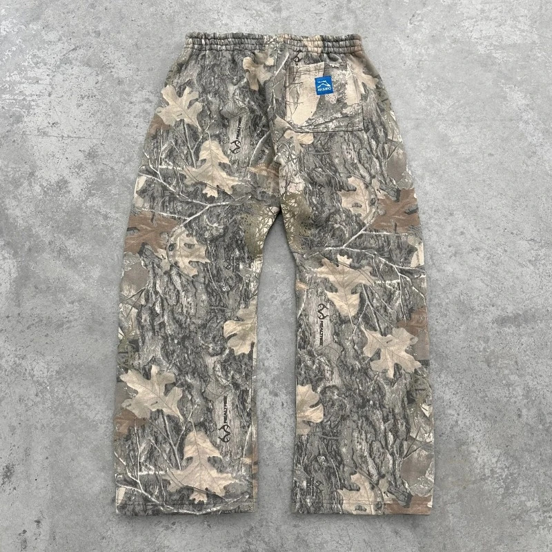 Y2K mens pants Harajuku retro camouflage pattern bag casual sports pants hip-hop gothic mens wide leg pants 250103