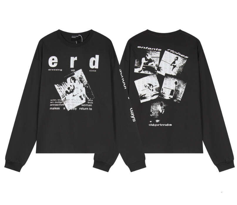 New Letter Character Printed Casual Round Neck Long Sleeve T-shirt for Men and Women High Street Trendy Brand Loose Bottom Top