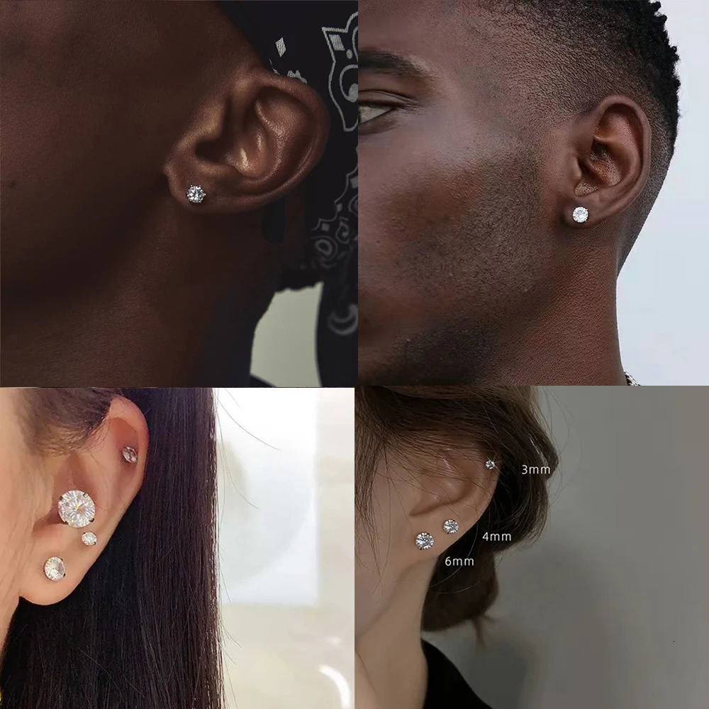 LUXUSTEEL Selling 1/5/10 Pairs Stainless Steel Round Cubic Zirconia Womens Earrings Men Stud Earrings Jewelry Accessories 250106