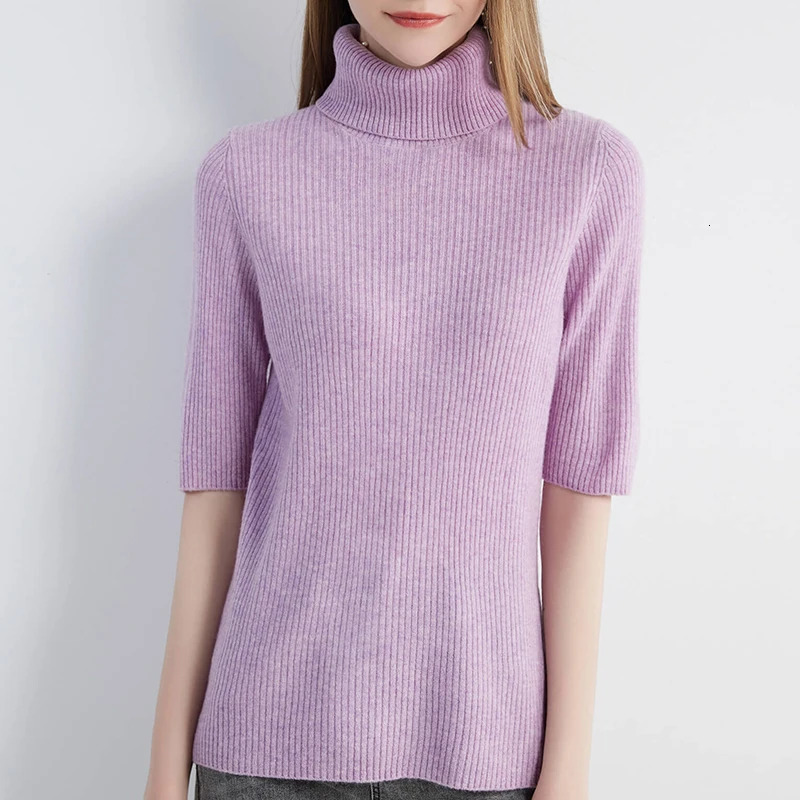 Sweater for Women Knitwears Turtleneck Tops 100% Wool Short Sleeve Pullover Spring Cashmere Knit Clothes Korean Fashion y2k 250103
