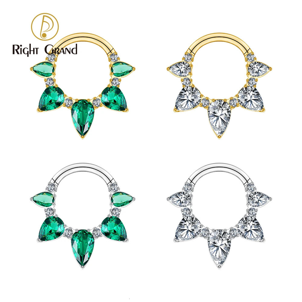 Right Grand ASTM F136 16G Pear CZ Hinged Clicker Segment Hoop Ring 8mm/10mm Hinged Daith Clicker Septum Nose Jewelry 250103