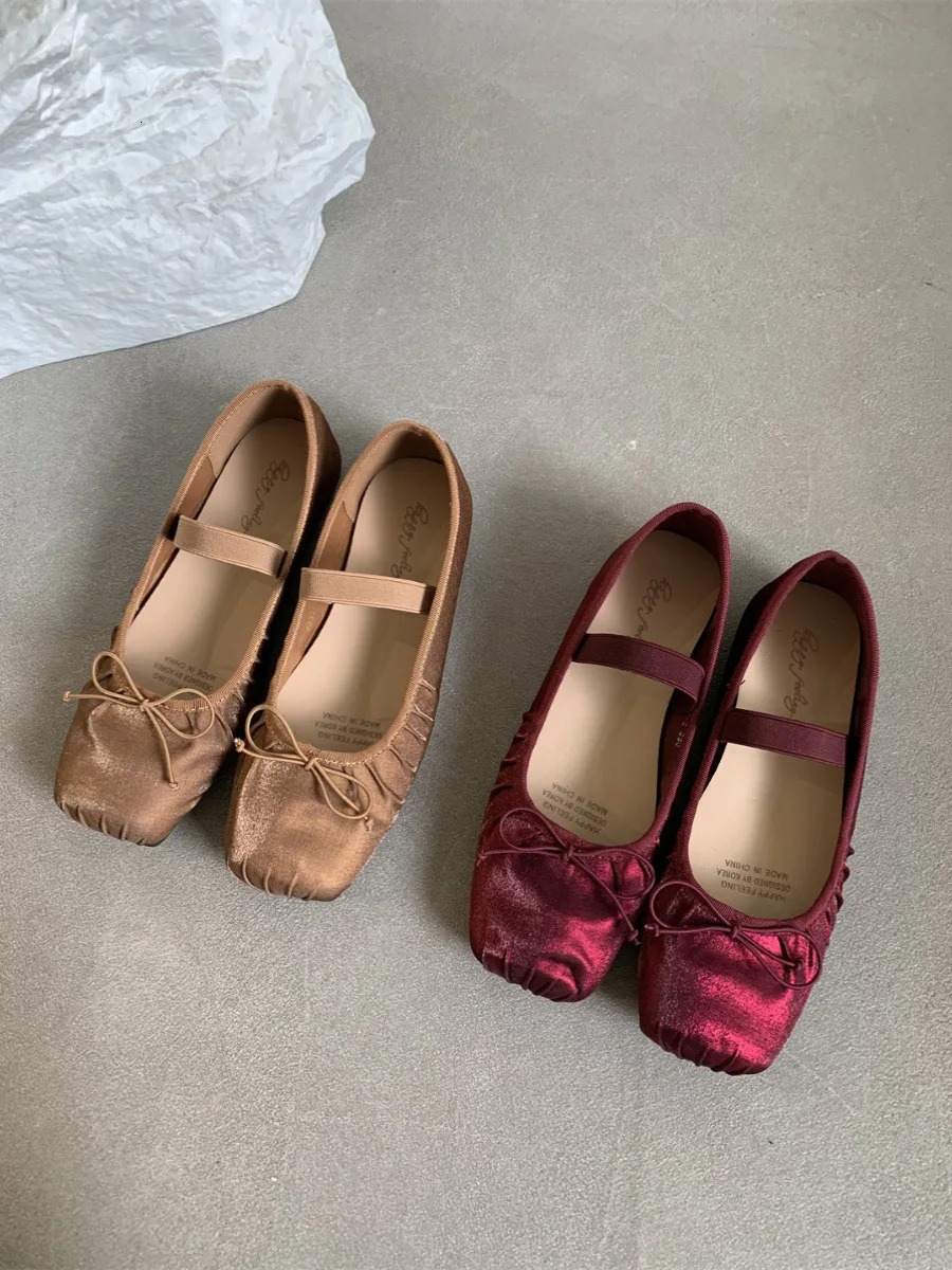 Soft Shoes Woman Flats Casual Female Sneakers Bow-Knot Square Toe Dress Ballerinas Summer Butterfly Spring Silk Solid Mary J 250106
