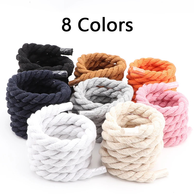Round Shoelace 10mm Handwoven Universal Threestrand Cotton Rope Solid Color Bold Twist Decoration Shoe Laces 250106