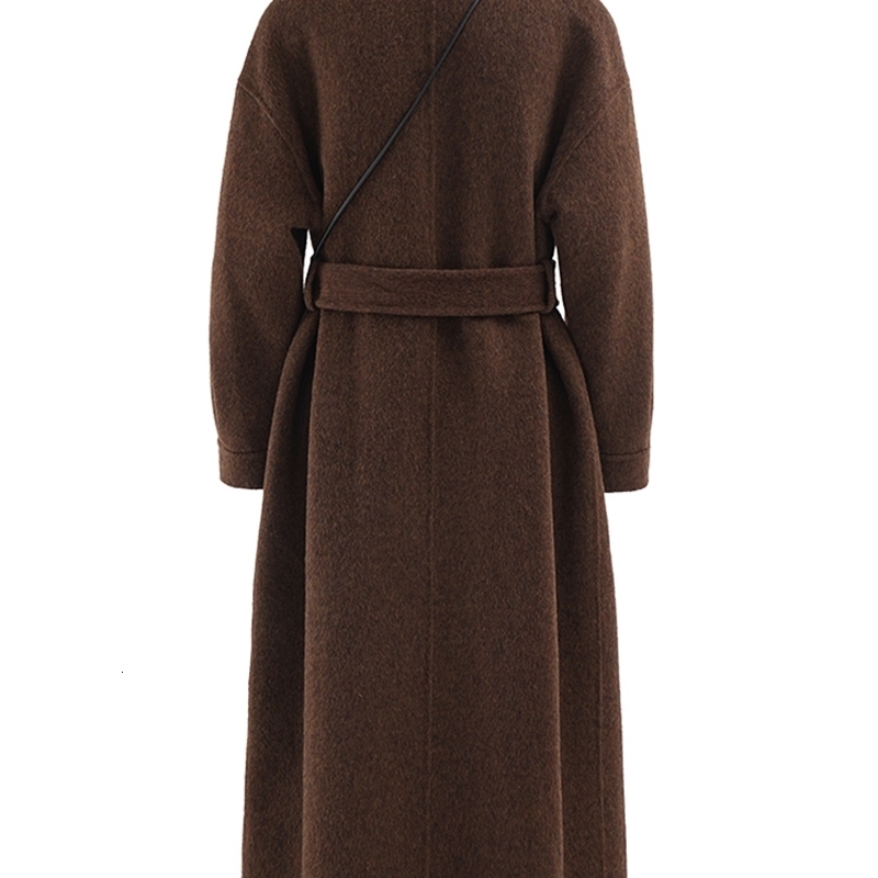 EAM Brown Big Size Thick With Bag Woolen Coat Sand Collar Long Sleeve Women Jacket Fashion Autumn Winter CPG2032 241217