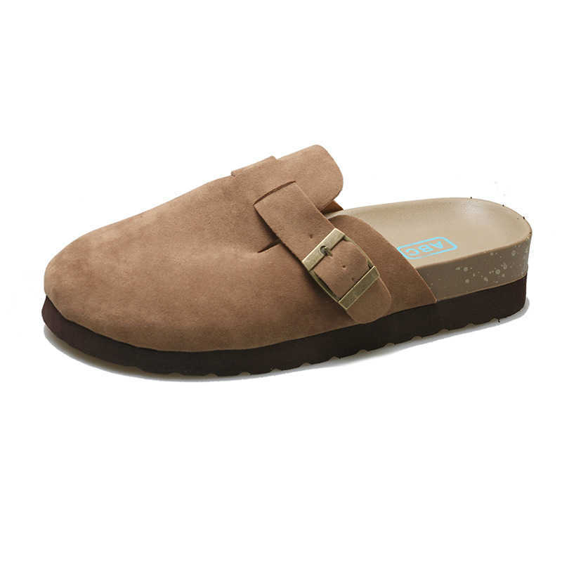 2025 slides slippers clogs British style thick soled slippers for women new spring and summer with toe cover and buckle strap for casual lazy shoes