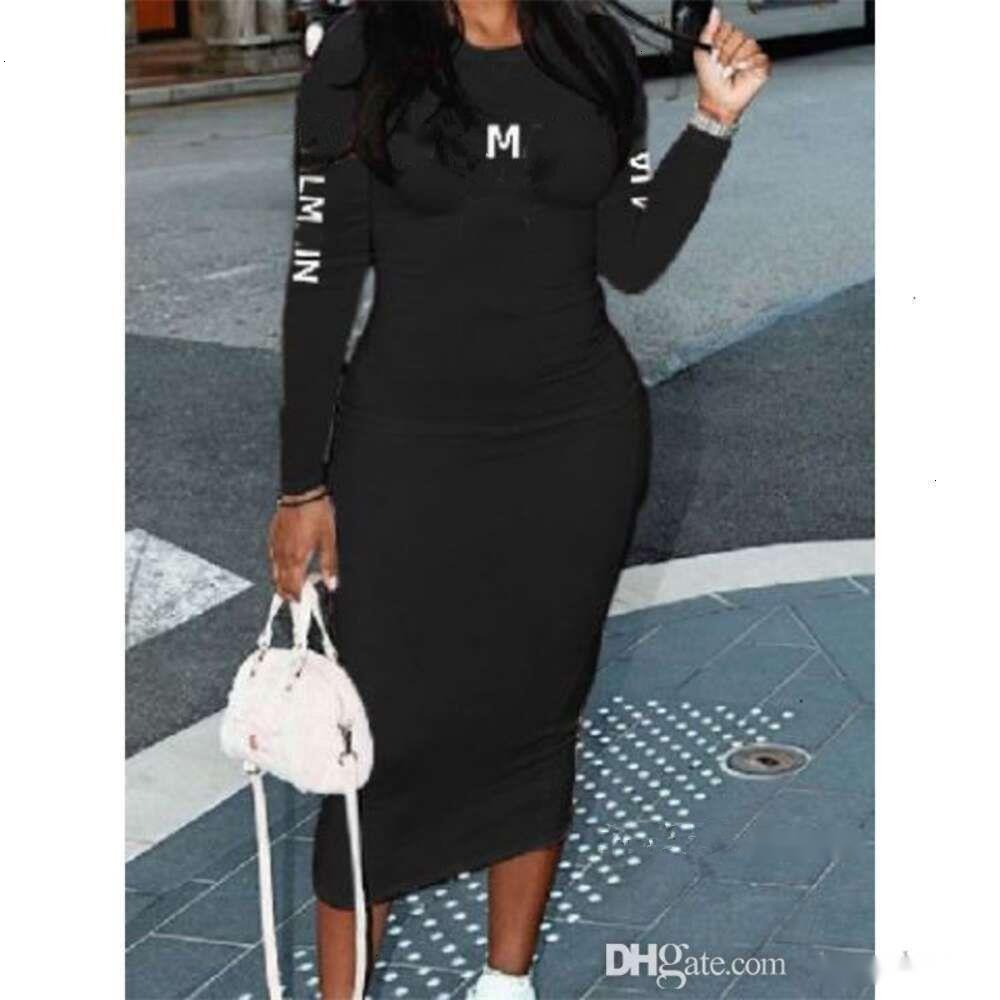 Spring Autumn Designer Dress Womens Letter Printing Long Sleeved Slim Fit Casual Dresses For Woman Clothes