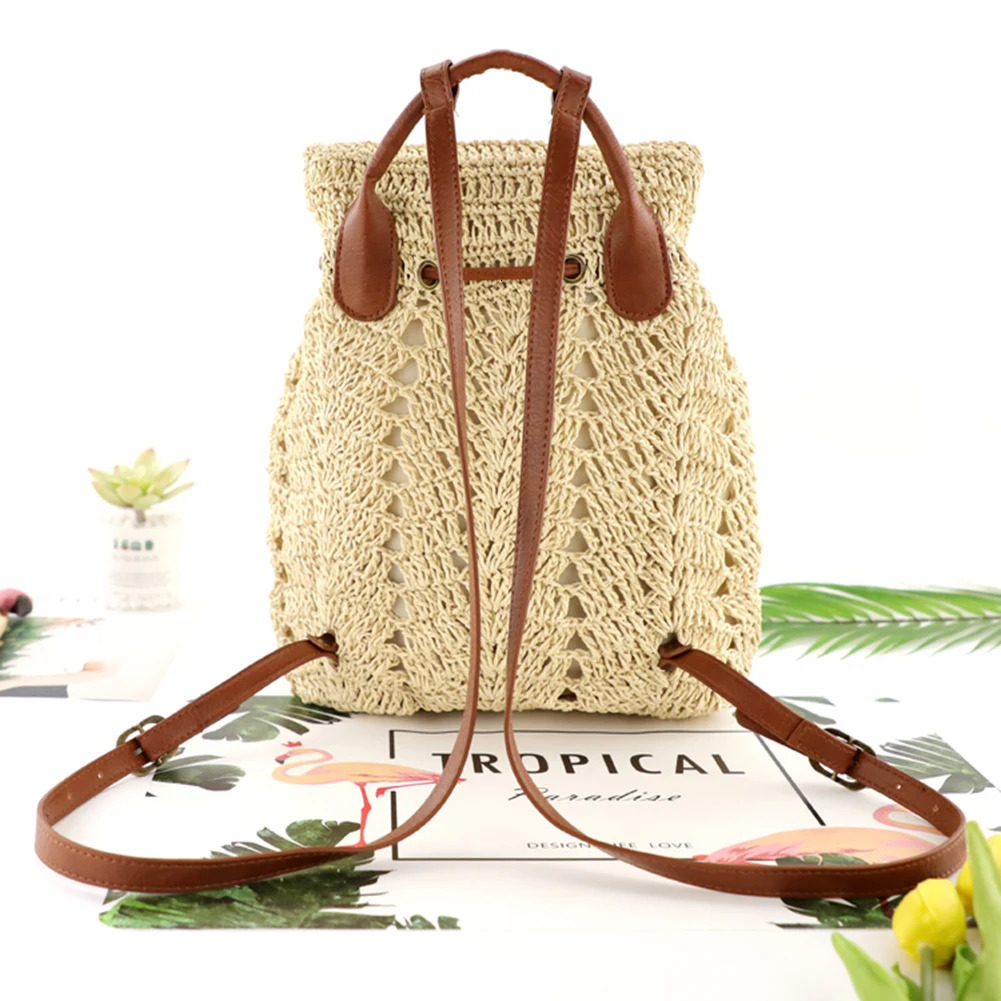 Womens Straw Backpack Summer Boho Bohemian Hollow Shoulder Bag Hobo Crochet Women Travel Bags for Women Knitted Beach Backpack 250102