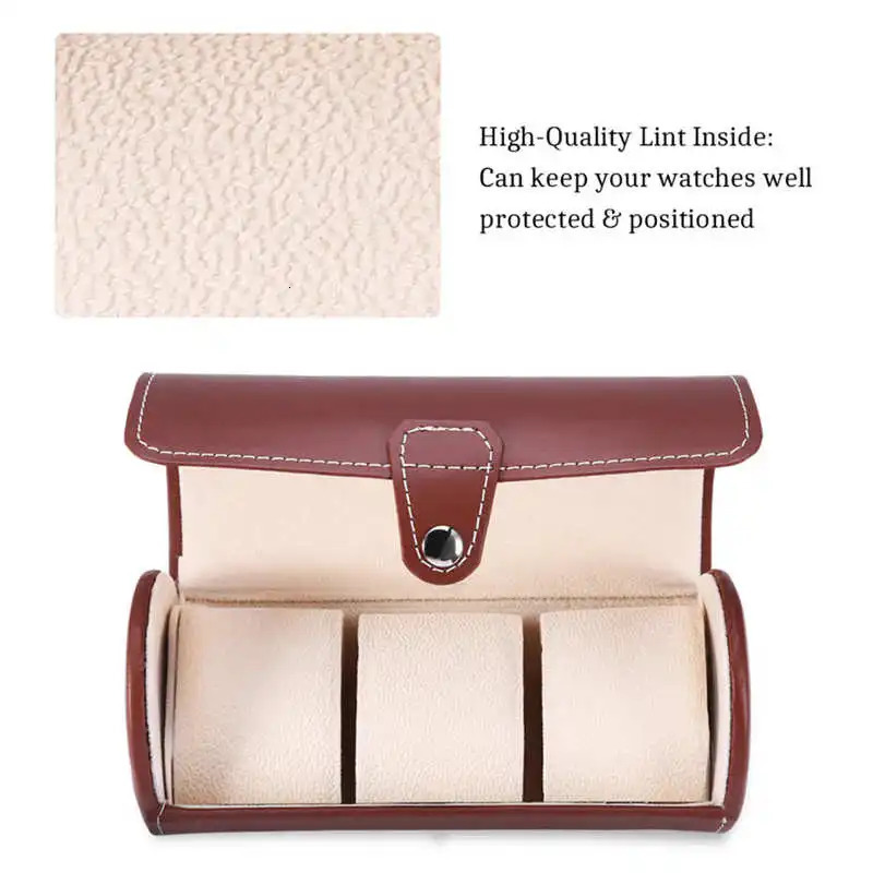 2Colors 3 Grid Cylindrical Watch Roller Stand Watch Display Box Jewelry Gift Box Watch Organizer Supplies 250102