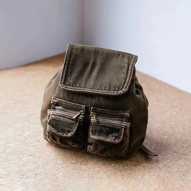 JIAERDI Vintage Denim Mini Backpack Women Retro High Street Pocket Chain Chic Y2k Mochila Casual Backpacks Aesthetic 250102