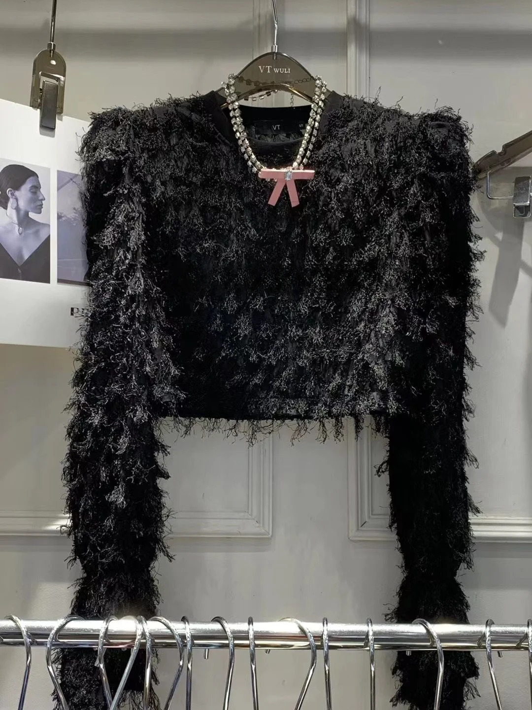 Blusas Mujer Ropa Graphic T Shirts Puff Sleeve Crop Top Korean Shoulder Pad Tassel Sweater Y2k Clothes Jumper Sueter 250103